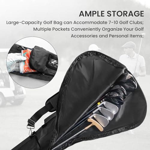 Golf Sunday Carry Bag for Men Women Lightweight Driving Range Zippered Waterproof , Golf Club Carry Case Travel Bag 49" Holds Up to 10 Clubs Portable Foldable (Black) — view 5