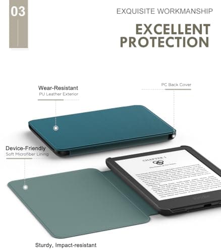 MoKo Case for 6" Amazon Kindle Basic 11th Gen 2024/2022,Blue-green — view 4