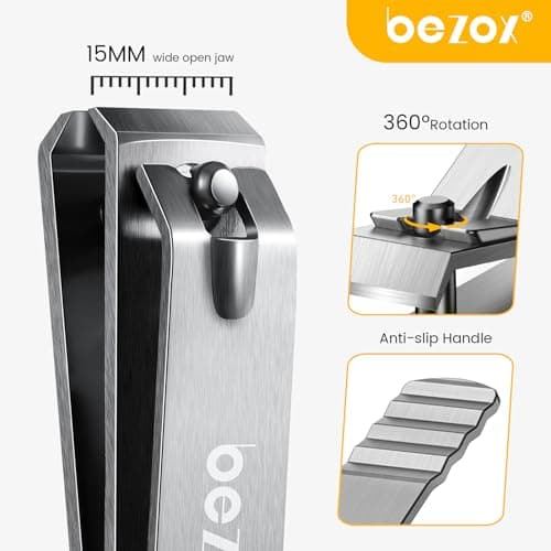 BEZOX Heavy Duty Straight Blade Nail Clippers for Thick Toenails, Professional Stainless Steel Fingernail Toenail Clippers Trimmers - Thick Wide Jaw Toe Nail Clippings — view 5