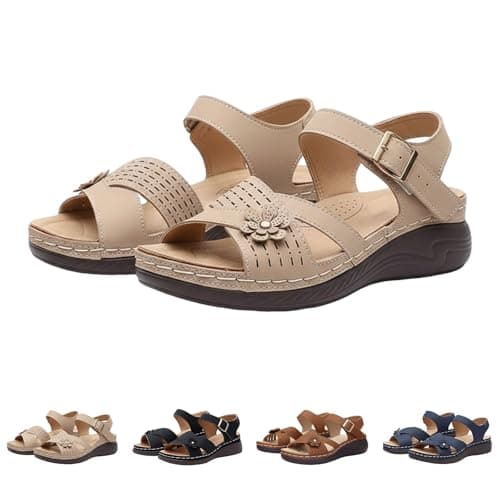 Orthopedic Sandals for Women UK Plantar Fasciitis Comfort Wedge Sandals Open Toe Ankle Strap Sandal Summer Wide Fit Cushion Walking Shoes Ladies Casual Summer Sandal with Arch Support 2-Khaki, 6 — view 5