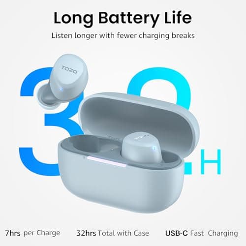 TOZO A1 Wireless Earbuds, Bluetooth 5.3 Earphones, Support APP EQ Setting, 32H Long Playtime, Ear Buds with HiFi Stereo Sound, Light-Weight Wireless Earphones, IPX5 Waterproof Blue — view 5
