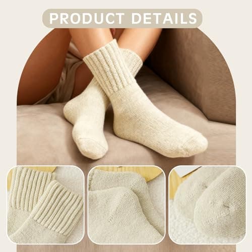 FUIPVGI 3 Pairs Thermal Socks for Women Winter Warm Boot Socks, Soft Thick Merino Wool Sock, Comfy Crew Work Hiking Sock for Men Women (Khaki) — view 5