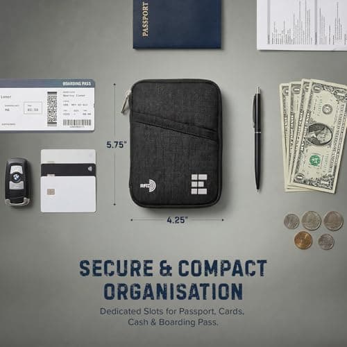 Zero Grid Passport Holder & Travel Wallet with RFID Blocking - Premium Document Organizer Case for Men and Women - Holds Passports, Cards, Tickets, ID, Cash - Compact Zippered Wallet - Midnight — view 3