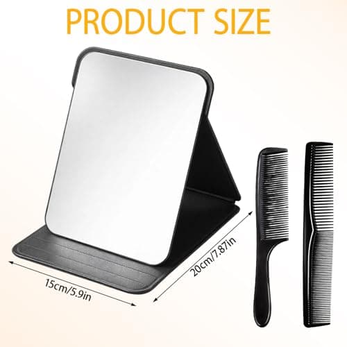 KxrTpx Small Mirror on Stand, Travel Mirror Folding Design, Portable for Personal Grooming, Lightweight Face with Three Piece Comb Set, Compact 20 x 15 cm Dimensions — view 2