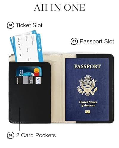 toTravelGear Passport Holder for Travel Essentials,RFID Blocking Passport Cover Case for Travel Accessories,Travel Wallet for Women Men, Black, 5.5 x 4 inches, Minimalist — view 4