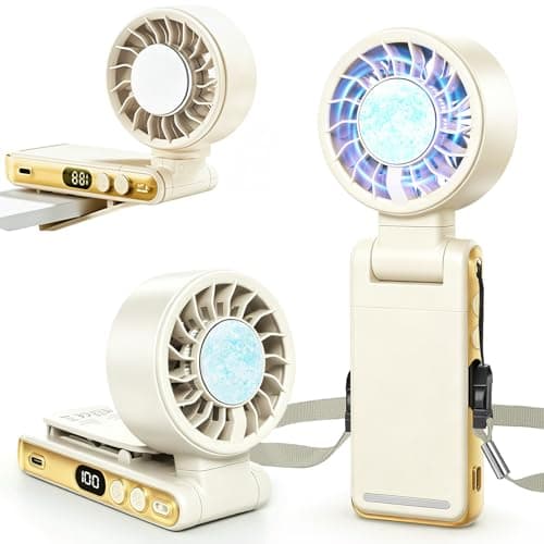 Handheld Portable Turbo Fan with Ice Cooling,Foldable Clip on fan(Khaki)