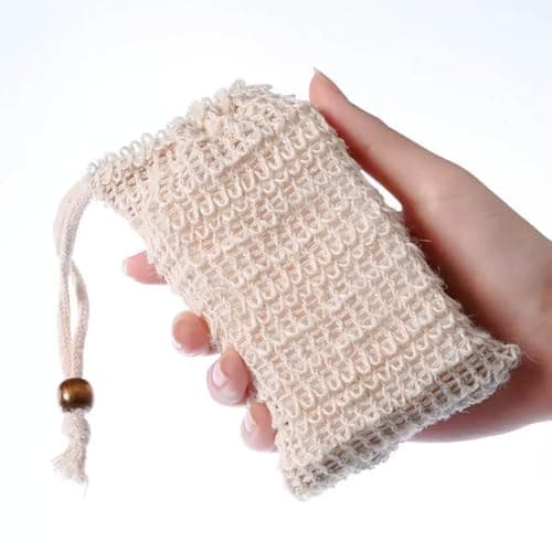 5 Pack Natural Sisal Soap Saver Bags 10x15cm Zero Plastic Exfoliating Pouch Rich Lather Extends Bar Life Hanging Drawstring for Shower Bath Gym Travel Gift — view 3