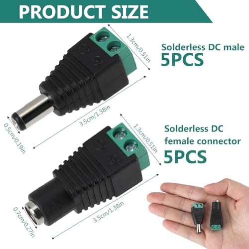 5 Pairs Premium 2.1 X 5.5mm Connector 12V Male Female DC Jack Connector — view 2