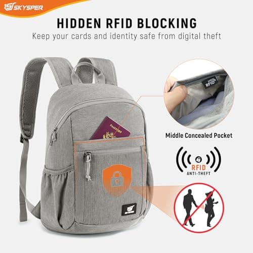 SKYSPER Small Anti Theft Hiking Backpack, 18L RFID Packable Travel Daypack Lightweight Foldable Rucksack for Walking Daytrip — view 2
