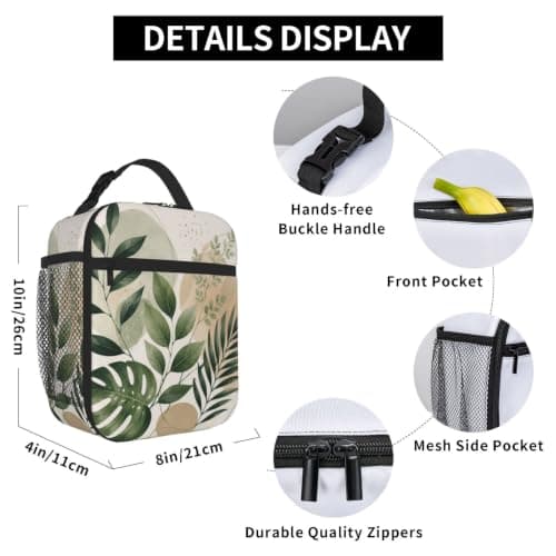 TOXOCMDKLE Insulated Lunch Bag for Men Women Organic Leaves Tote Bag — view 2