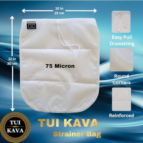 TUI KAVA Kava fine mesh strainer filter bag | 75 Micron Nylon Commercial Food Grade Quality | BPA-Free | Nut Milks | 10 x 12 inch | Draw string | Durable | Reusable | Environment friendly packaging — view 2