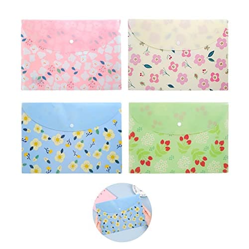 Plastic Wallets A4 Wallets Folders Document Organiser Floral Filing Document Folders A4 File Envelopes with Snap Closure 4pcs — view 5