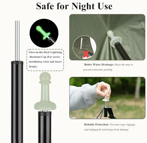 Tent Poles for Tarp, AVOFOREST Camping Tent Tarps Poles Adjustable Camping Accessories 190cm Heavy Duty Poles Thicker Tent Pole with a Diameter of 16mm for Backpacking Hiking Awning — view 3