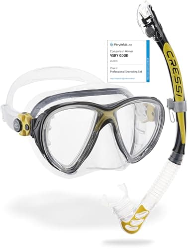 Cressi Big Eyes Evo & Alpha Ultra Dry Snorkel Set Adults - Silicone Snorkel Mask - Dry-Top Breathing Tube - Fit Diving Mask - Clear/Yellow - Combo Set — view 2