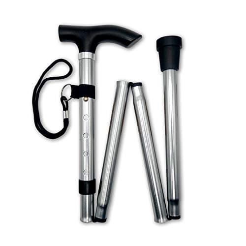 Life Healthcare Folding Walking Stick, Adjustable Aluminium Cane, Silver