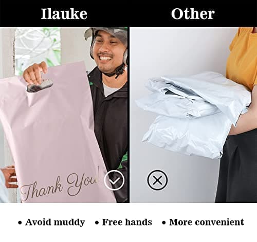 Mailing Bags, 60pcs Rose-Gold Poly Parcel Bags 10x14 Inch(25x35cm) with Handle and “Thank You” Self Seal Waterproof Envelope Shipping Bag for Assorted Post Shipping Parcels Package Bag — view 2