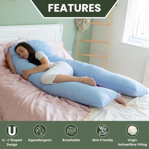 Bedding Home 9ft U Shaped Pregnancy Pillow | Orthopedic Cuddle Cushion Full Body Pillows for Adults with Cover | Side Sleeper Maternity Pillow | 9ft Long Pillows & Blue Cover — view 2