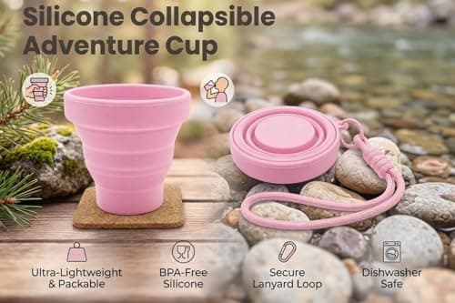 PRK 14 Silicone Foldable Travel Mug | 170ml Reusable Collapsible Coffee Cup | BPA Free & Leakproof | Portable Pocket-Sized Cup for Travel, Camping, and Commuting with Strap (Baby Pink) — view 6