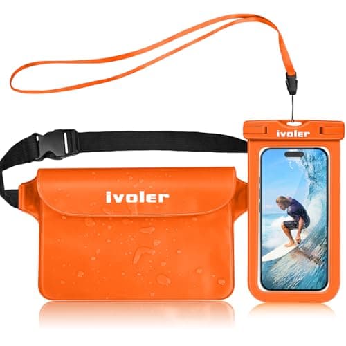 ivoler [2 Pack Waterproof Phone Case & Pouch Set, IPX8 Dry Bag with Waist Strap for Beach, Swimming, Kayaking, Fits iPhone 17 16 15 Pro Max, Samsung S26 S25 Ultra, Up to 7.0" - Warm Orange