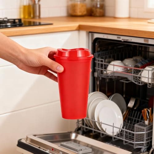 CuppaLifes 475ml Reusable Coffee Cups with Lids, 12 Pack Insulated Plastic Tumblers, Travel Mugs for Hot/Cold Drinks, Smoothie, Takeaway Cups for Adults (12, Vivid) — view 3