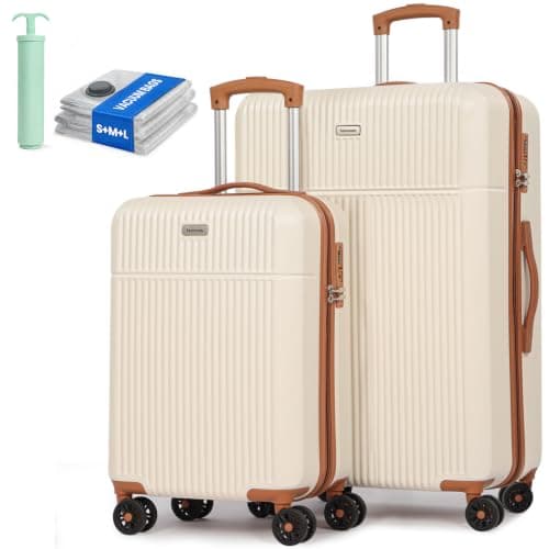 H.yeed Luggage Sets 2, ABS Hard Shell Lightweight Trolley Travel Suitcase Set with 4 Spinner Wheels TSA Lock for Man Women, 21" + 28" (White)