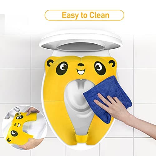 Pejoye Portable Toilet Training Seat for Kids, Foldable Toilet Seat Toddler, Travel Toddler Toilet Seat in ABS Material with 8 Anti Slip Silicon Pads and 1 Carry Bag, Yellow Panda — view 4