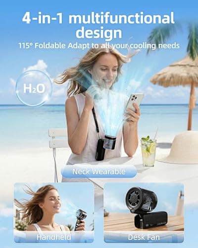 4-in-1 portable spray handheld fan,Extra-large battery USB rechargeable spray fan,Adjustable 1-100 Speed,mini fan,foldable personal fan,LED display,for Travel/makeup/Outdoor/Camping/concert(Black) — view 5