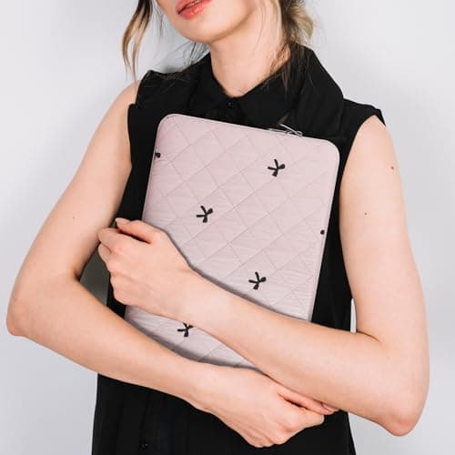 BAAGOAZ 13-14 Inch Laptop Sleeve MacBook Case with Embroidered Bows, Pink — view 6