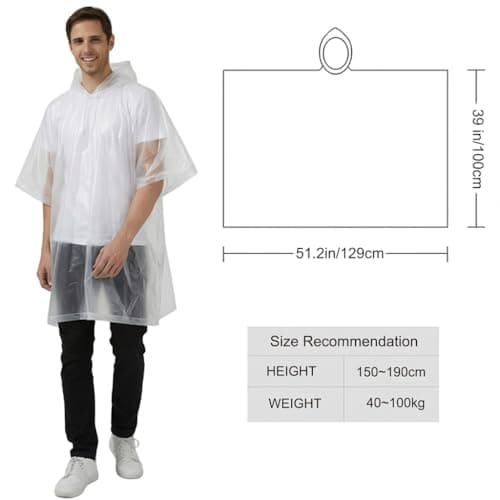 UPSEN Rain Ponchos for Adults, 2 Pcs Reusable Raincoats Coats Jackets Emergency for Women Men with Hood, White — view 6
