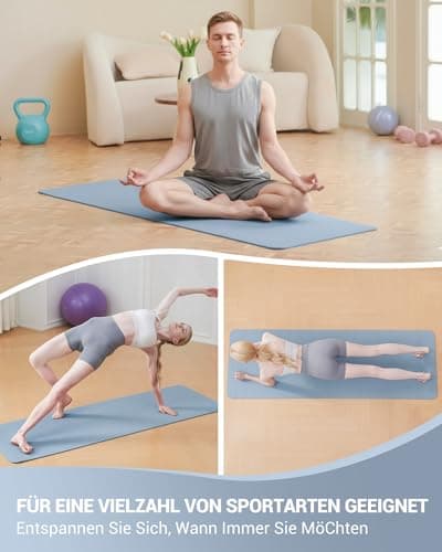 Good Nite Yoga Mat Exercise Mats Workout Pilates Fitness Mat for Women Men Non-Slip Thick 6mm High Density Gymnastics Mats with Carry Strap Tpe 183 x 61 x 0.6cm (Sky Blue) — view 5