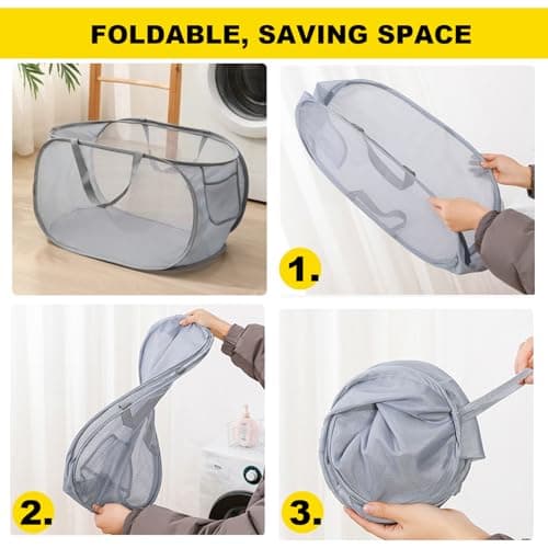 Durable Collapsible Mesh Laundry Hamper Pop Up with Handles & Side Pocket — view 2