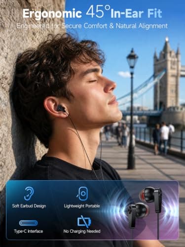 USB C Wired Earbuds with Mic, In-Ear Type C Noise Isolating Stereo Headset — view 2