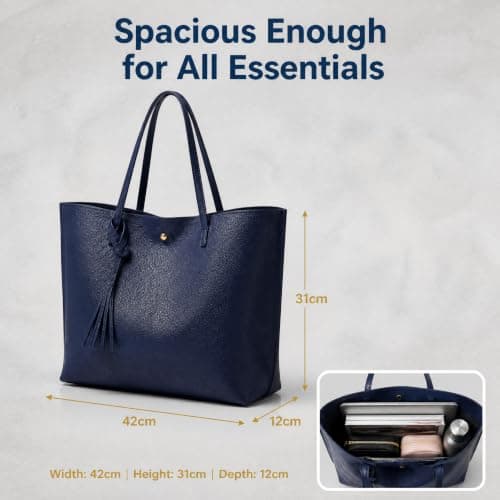 Oversize Vegan Leather Tote Women Weekender Bag Shopper Handbag Travel Purse (Blue) — view 2