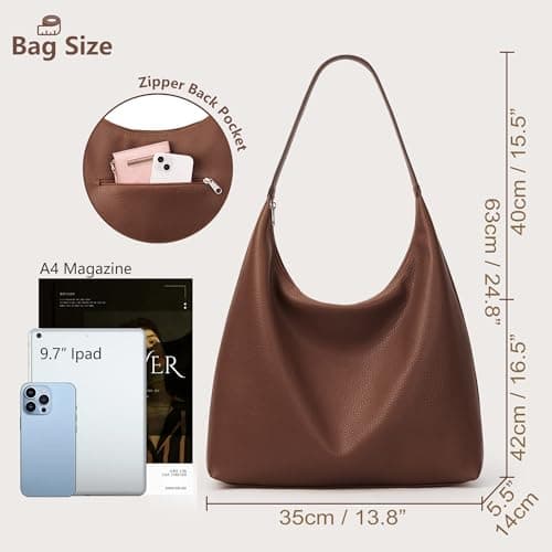 KALIDI Vegan Leather Tote Bag Women Hobo Zipper Shoulder Handbag Slouchy — view 4
