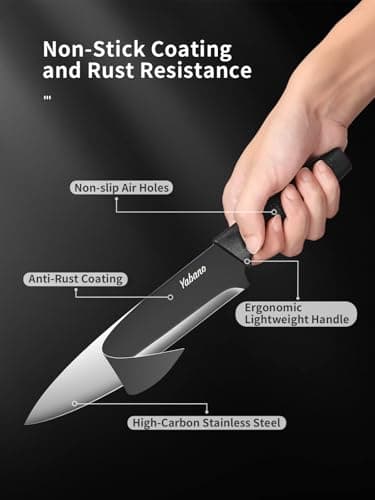 Knife Set, 5 Pieces Kitchen Knives Set with Healthy Anti-Rust Coating, Dishwasher Safe, Stainless Steel Chef Knife Sets with 5 Blade Guards and Knife Sharpener, Perfect Holiday Gifts for Kitchen — view 3
