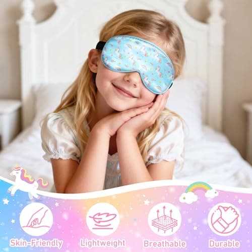 2 Pack Kids Eye Mask for Sleeping, Cute Mermaid & Unicorn Silk Eye Mask, Adjustable Strap Soft Sleep Mask for Girls, Light-Blocking Blindfold for Home Travel Nap Party — view 4
