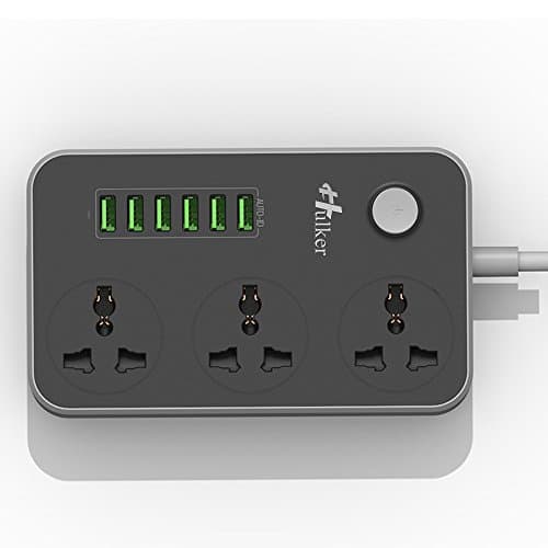 Hulker Extension Lead with USB Ports 3 Way Outlets 6 USB Ports Surge Protection UK Socket with Bold Extension Cord with Fuse and Shutter Power Strips Universal Socket, Black and Grey — view 2