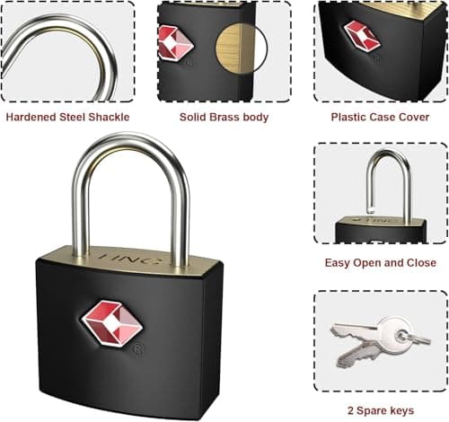 TSA Luggage Locks with Keys, [4 Packs][8 Keys] Diyife Key Travel Locks, Suitcase Padlock for Luggage, Keyed Luggage Locks Brass for Gym Lockers, Laptop Bags,Travel Suitcases etc — view 4