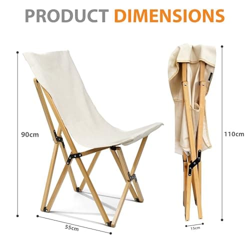 Crystals Folding Butterfly Chair, Beech Wood & Canvas, Beige, Outdoor, Garden, Patio, Foldable, Rustic, Recliner, 150Kg Capacity — view 2