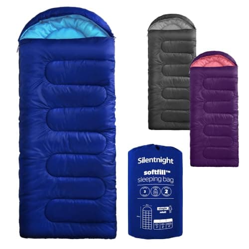 Silentnight Sleeping Bag for Adults - 3 Season Lightweight Soft Thick Cosy Warm Mummy Sleeping Bag for Spring Summer Camping Hiking Outdoor Travel for Warm and Cold Weather - Blue