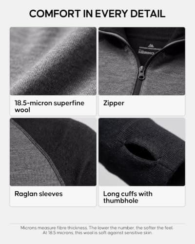 DANISH ENDURANCE Thermal Top for Men, Merino Wool Base Layer Men with Zipper, Warm Thermal Underwear, Dark Navy Halfzip, L — view 4