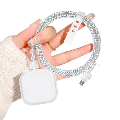 DiyGody Charger Protector Set for iPhone Charger Plug, Protective Cover for UK Apple 18/20W Power Adapter, Data Cable Case Wire Saver in TPU for USB-C Type-L, Phone Charger Protection for Girls, White