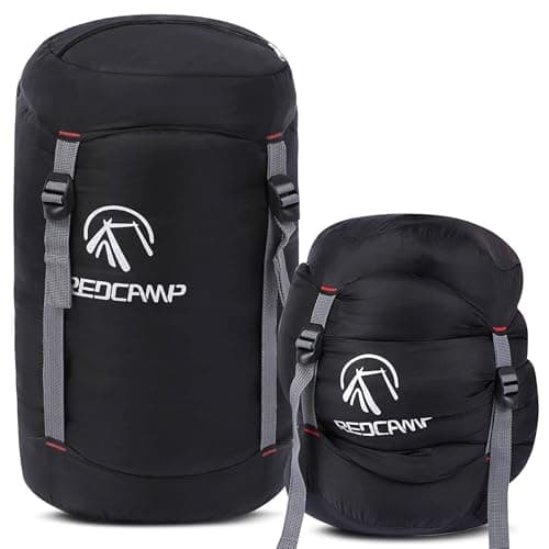 REDCAMP 27L Nylon Compression Stuff Sack for Sleeping Bag, Lightweight Compact Compression Bag for Travelling Hiking Outdoor Backpacking Camping,Black L (no sleeping bag)