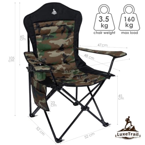 LuxeTrail Padded Folding Camping Chair, Ergonomic High-Back — Camo/Black — view 3
