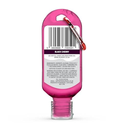 Palm Safe Black Cherry 3 Pack 60ml Anti Bacterial Premium Hand Sanitiser Travel Size Refillable Clip Bottle Quick Drying Non Sticky Extra Moisturising Kills 99.9% of Viruses and Bacteria — view 2