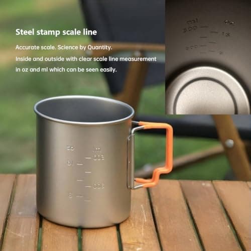 Ti artisan Titanium Cup Camping Pot Ultralight Titanium Mug 750ML Camping Cup Titanium Pot with Foldable Handles and Lid for Outdoor Camping Hiking Backpacking (750ML) — view 6