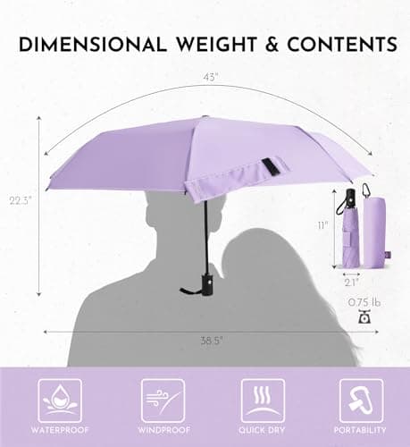 LILAC Windproof Automatic Umbrella, Strong 7 Ribs Compact Travel Brolly — view 6