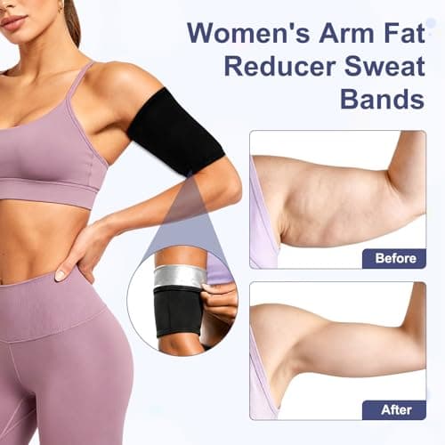 M METERXITY 1-Pair Arm Trimmers Sweat Bands, Upper Arms Compression Sleeve Wrap Sauna Belt for Women Arms/Workout/Sports, Sweat Arm Trainer Bands [Size L/XL, Black/Silver] — view 4