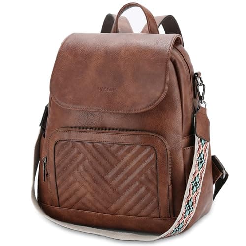 VASCHY Women Backpack, Vegan Leather Backpack for Travel/Work/School Brown