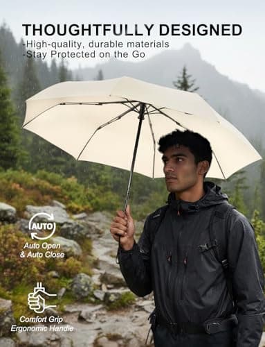 RusuiQinsan Compact Umbrella, Windproof Strong, Folding Travel Umberella, Pocket Sun Umbrella for Men & Women(Cream) — view 4